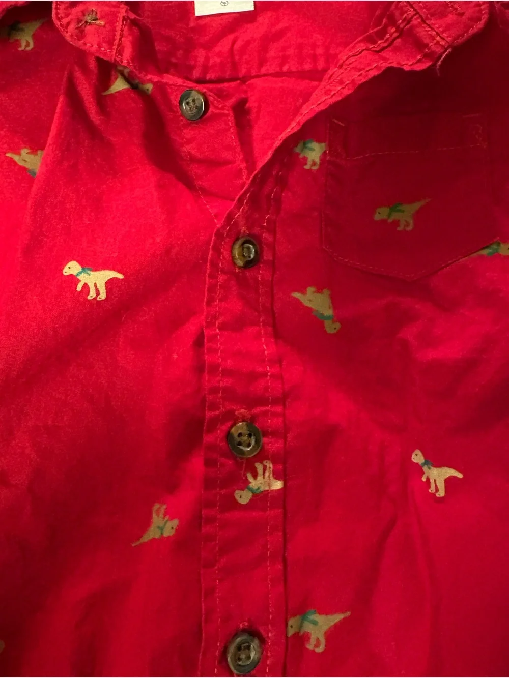 Carter's Red Button-Up One-Piece with‎ Dino Accents Size 18 months